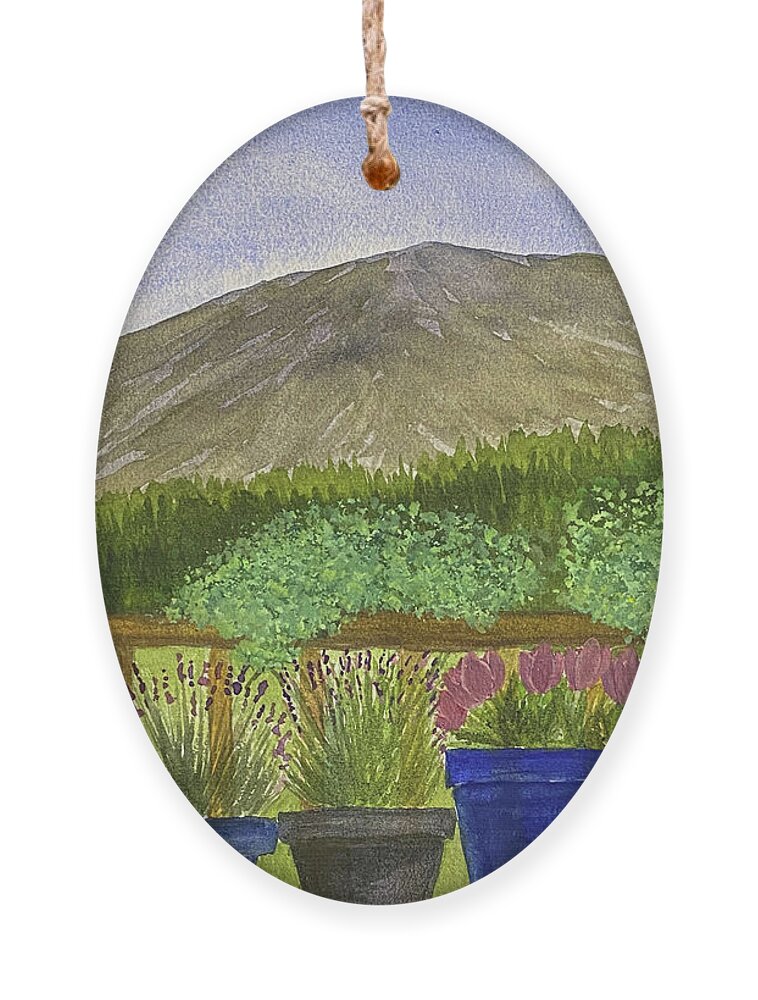 Tiger Mountain Ornament featuring the mixed media View from a Porch by Lisa Neuman