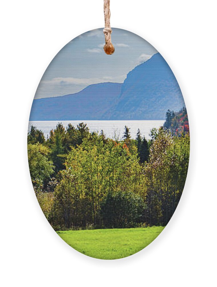  Lake Ornament featuring the photograph view of Lake Willoughby in the Vermont autumn by Ann Moore