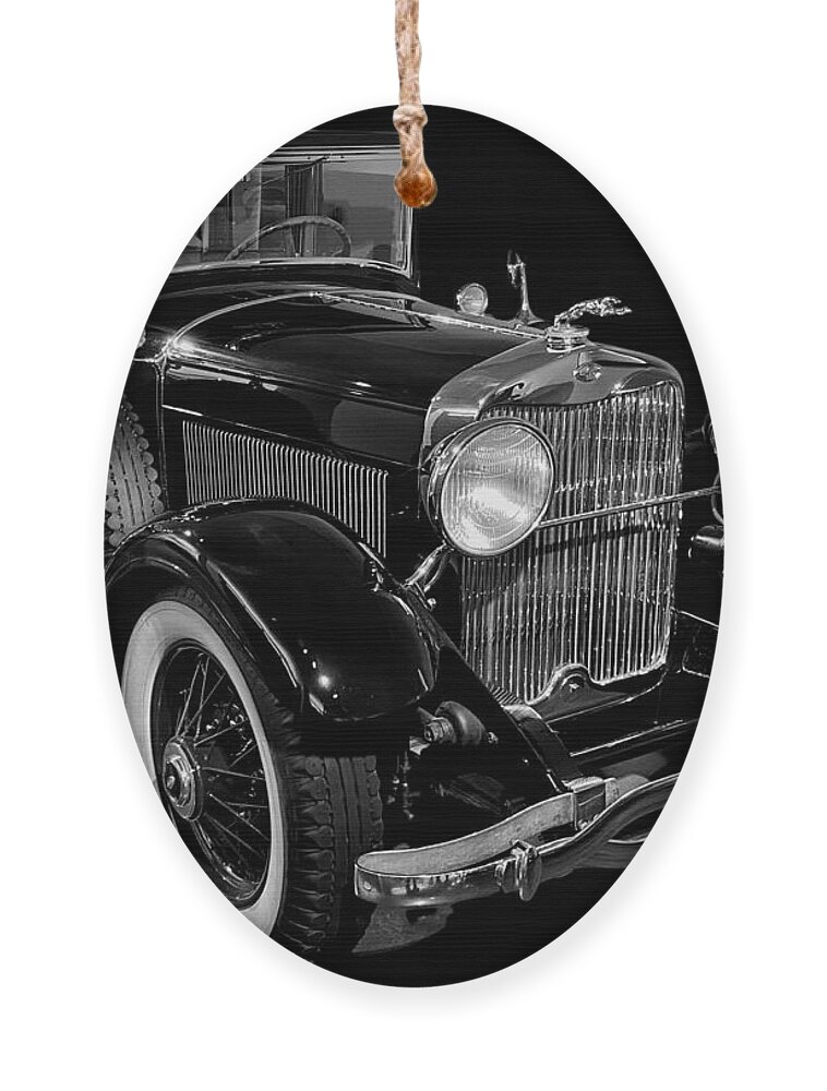 Vintage Ornament featuring the photograph Vintage 30s Lincoln bw by Jerry Abbott