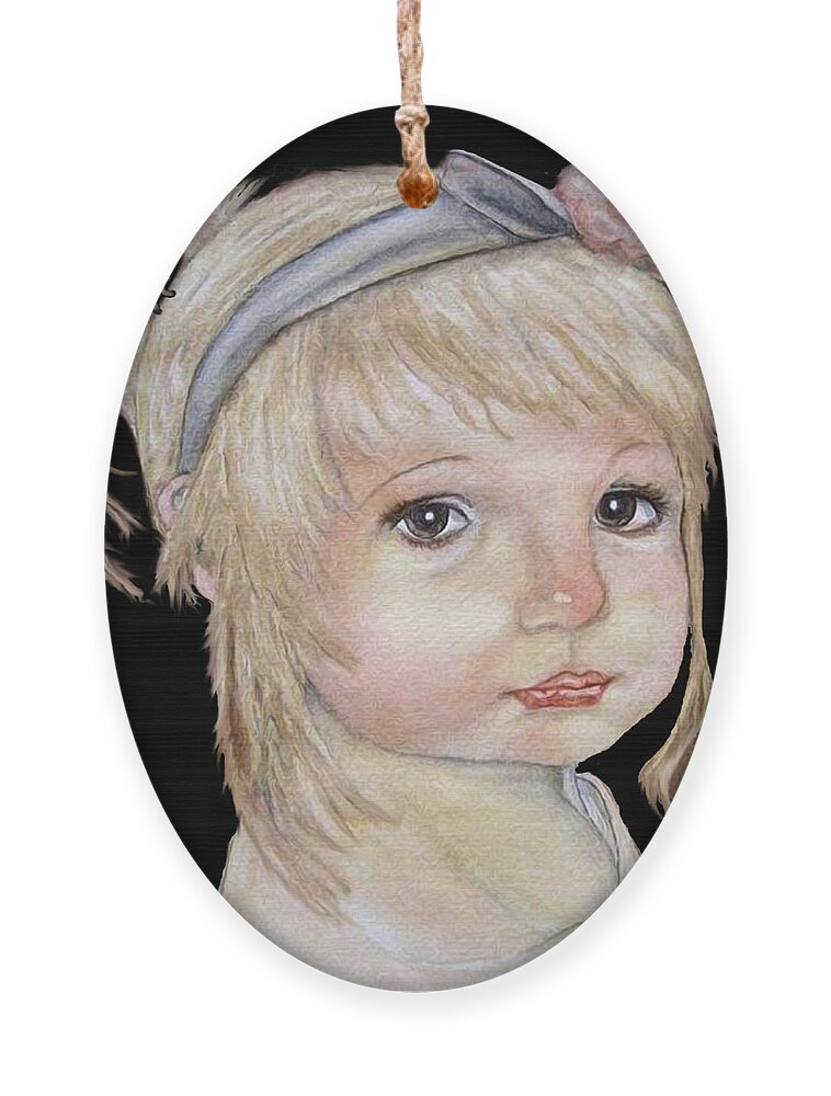 Little Girl Painting Ornament featuring the mixed media Vintage Golden Girl by Kelly Mills