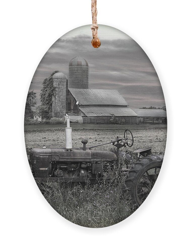 Barns Ornament featuring the photograph Vintage Tractor at the Country Farm by Debra and Dave Vanderlaan