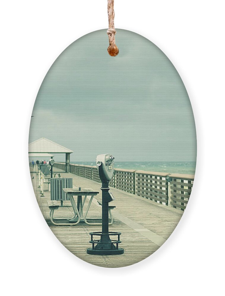 Pier Ornament featuring the photograph Vintage Viewer Juno Pier by Laura Fasulo