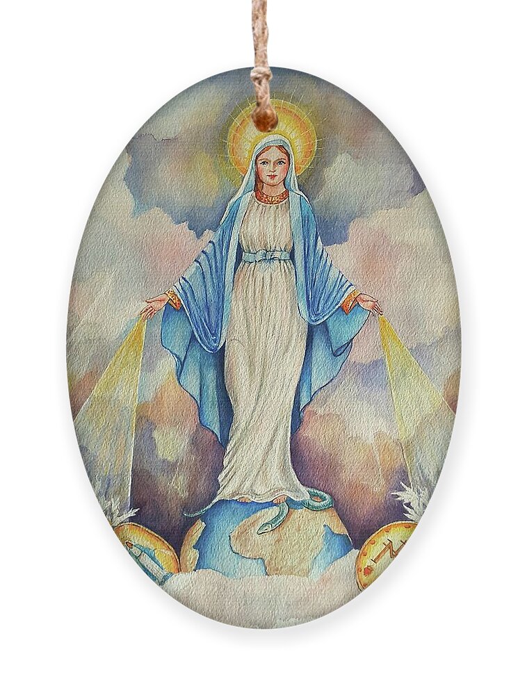 Virgin Ornament featuring the painting Virgin of miracles by Carolina Prieto Moreno