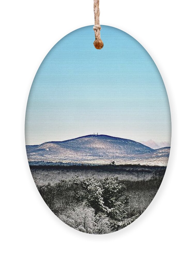 Wachusett Ornament featuring the photograph Wachusett Mountain in the snow by Monika Salvan
