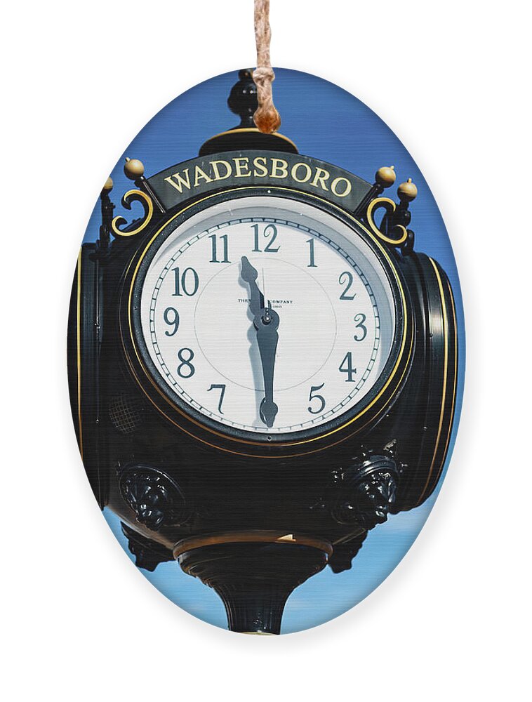 Town Of Wadesboro Ornament featuring the photograph Wadesboro NC Verdin post clock by Flees Photos