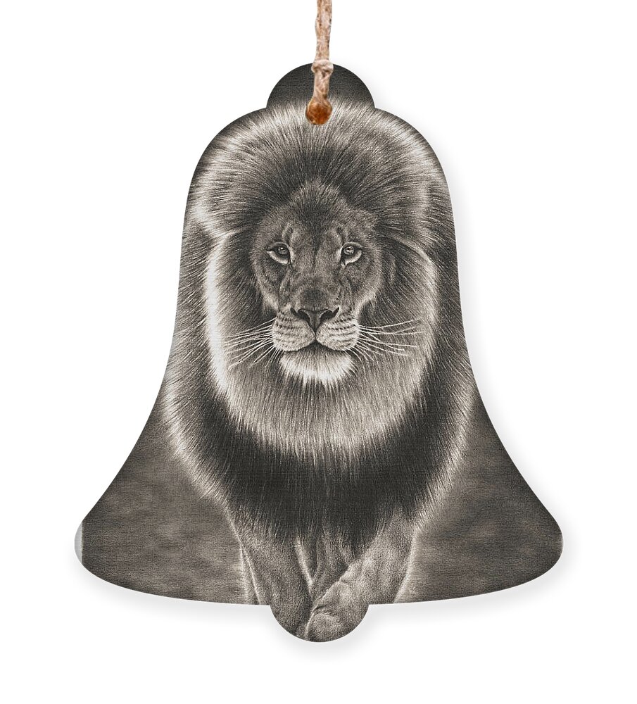 Lion Ornament featuring the drawing Walking Lion by Casey 'Remrov' Vormer