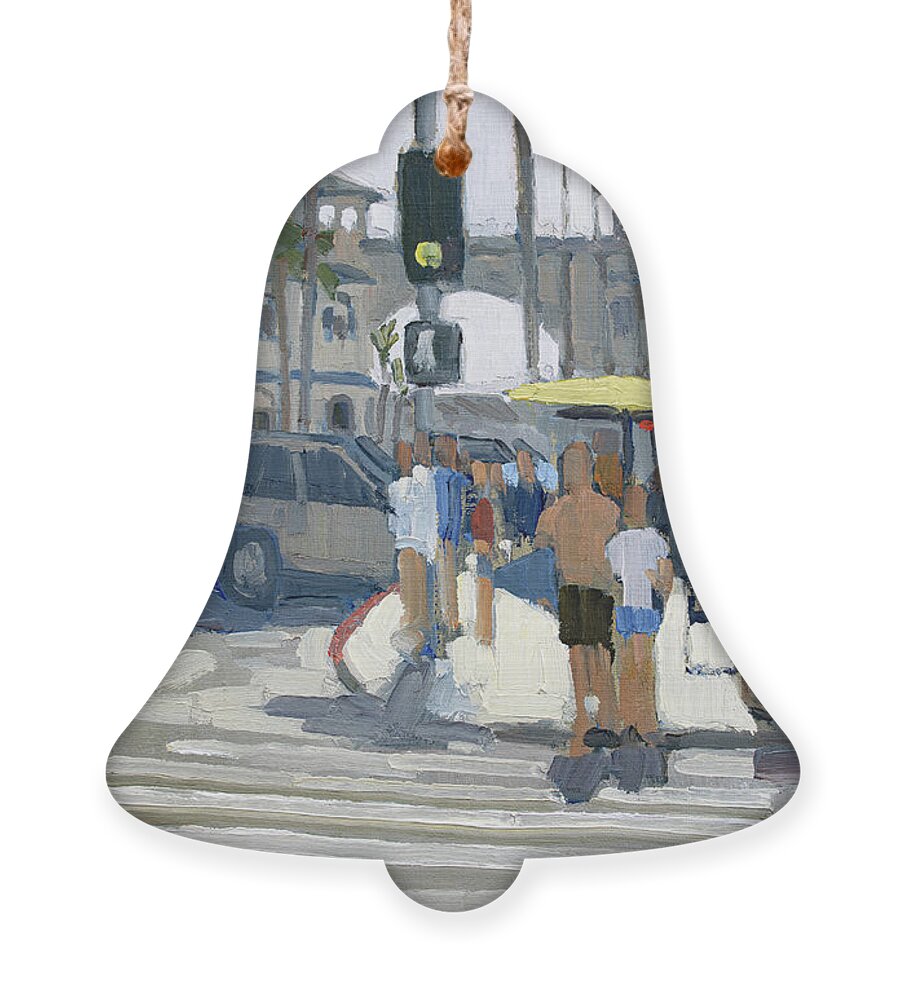 Crystal Pier Ornament featuring the painting Walking to the Pier - Pacific Beach, San Diego, California by Paul Strahm
