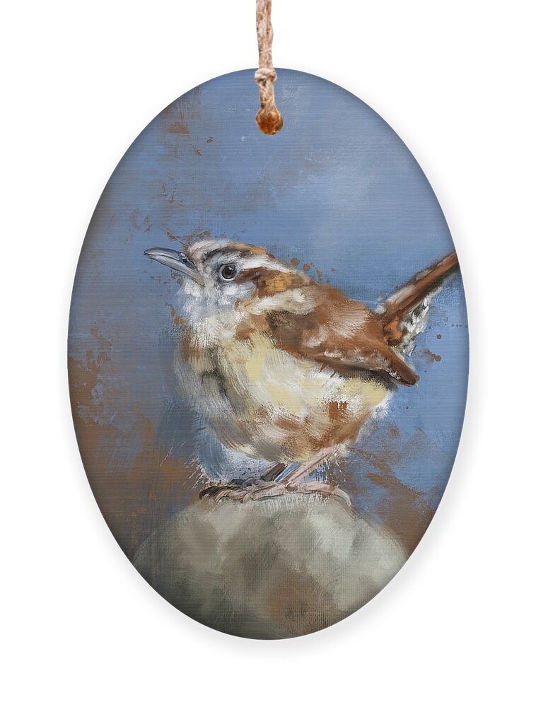Bird Ornament featuring the painting Wallace The Wren by Jai Johnson