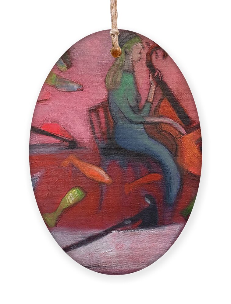Cello Player Ornament featuring the painting Waltz of the fishes by Suzy Norris
