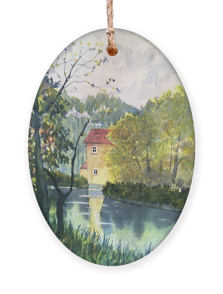 Watercolour Ornament featuring the painting Wansford Old Mill by Glenn Marshall