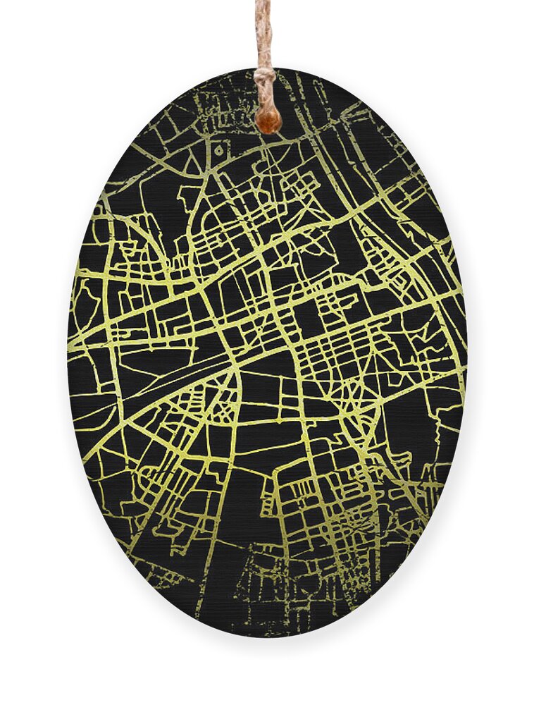 Map Ornament featuring the digital art Warsaw Map in Gold and Black by Sambel Pedes
