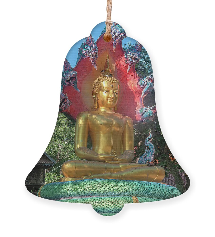 Scenic Ornament featuring the photograph Wat Burapa Buddha Image on Naga Throne DTHU1397 by Gerry Gantt