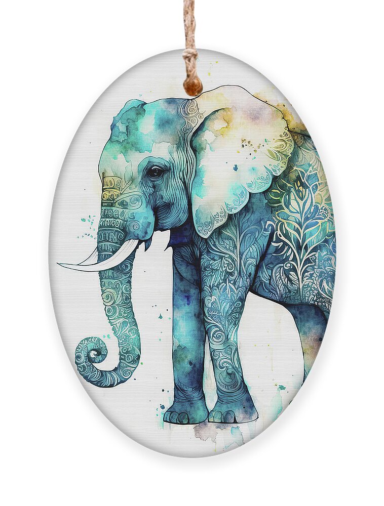Elephant Ornament featuring the digital art Watercolor Animal 71 Elephant by Matthias Hauser