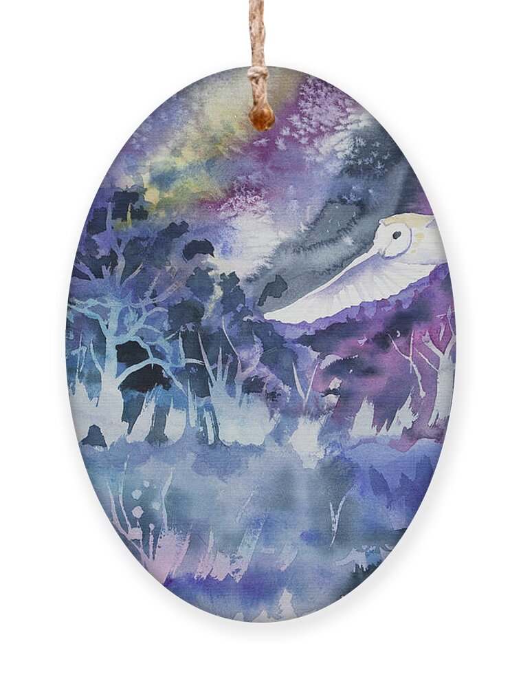 Barn Owl Ornament featuring the painting Watercolor - Barn Owl at Night by Cascade Colors