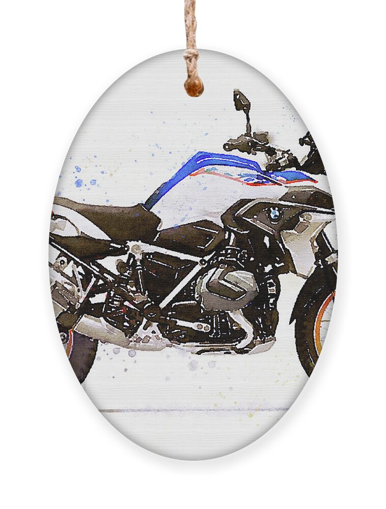 Motorcycle Ornament featuring the painting Watercolor BMW R1250GS motorcycle - oryginal artwork by Vart by Vart