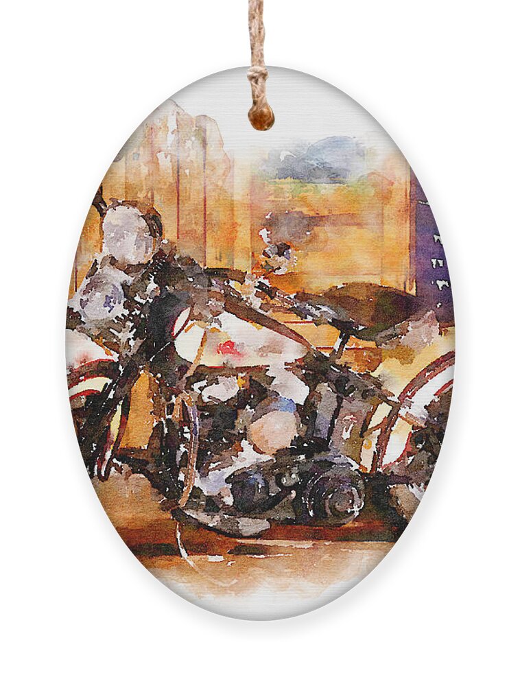 Watercolor Ornament featuring the painting Watercolor classic Harley-Davidson by Vart by Vart