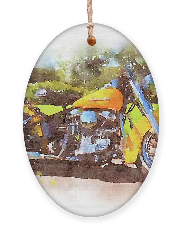 Art Ornament featuring the painting Watercolor Classic Harley-Davidson Panhead by Vart. by Vart