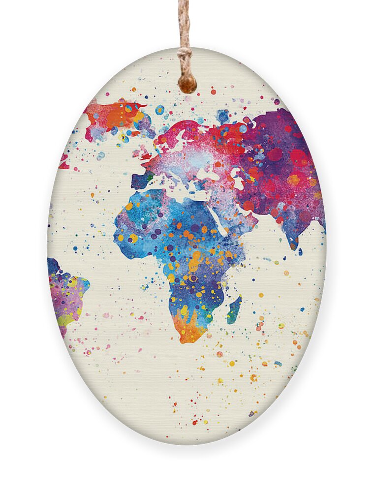 Watercolor Ornament featuring the painting Watercolor Continents of the world by Vart by Vart