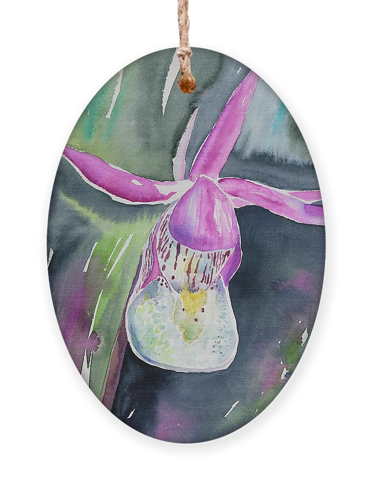 Fairy Slipper Ornament featuring the painting Watercolor - Fairy Slipper by Cascade Colors