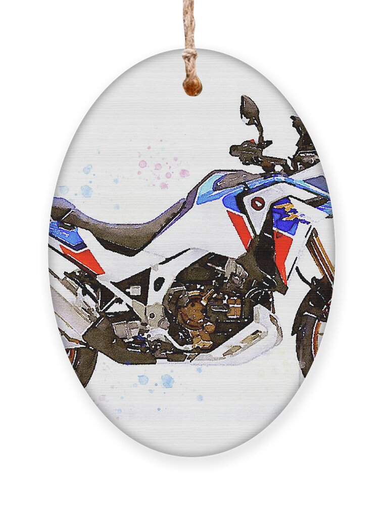 Motorcycle Ornament featuring the painting Watercolor Honda Africa CRF 1100 Twin motorcycle - oryginal artwork by Vart. by Vart