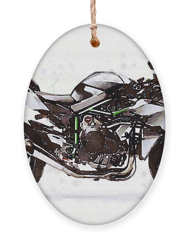 Sport Ornament featuring the painting Watercolor Kawasaki Ninja H2R motorcycle - orygin by Vart Studio