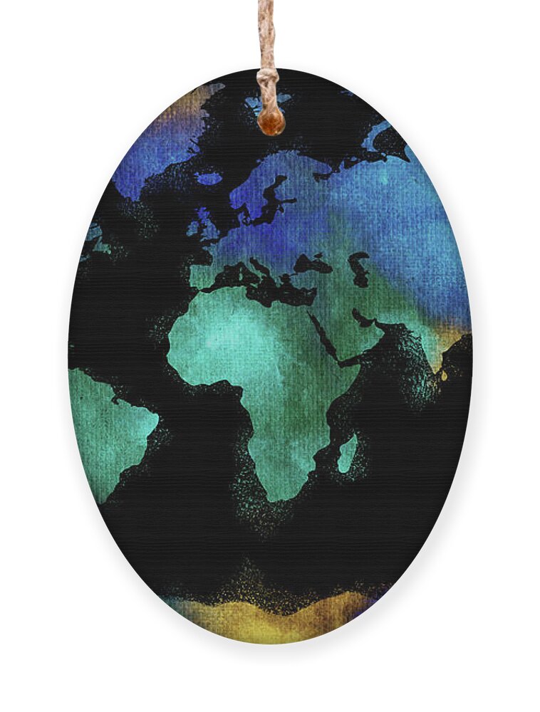Teal Ornament featuring the painting Watercolor Map Of The World In Teal Blue Beige by Irina Sztukowski