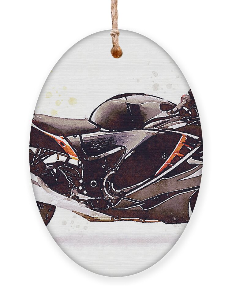 Sport Ornament featuring the painting Watercolor Suzuki Hayabusa GSX 1300R motorcycle - oryginal artwork by Vart. by Vart Studio
