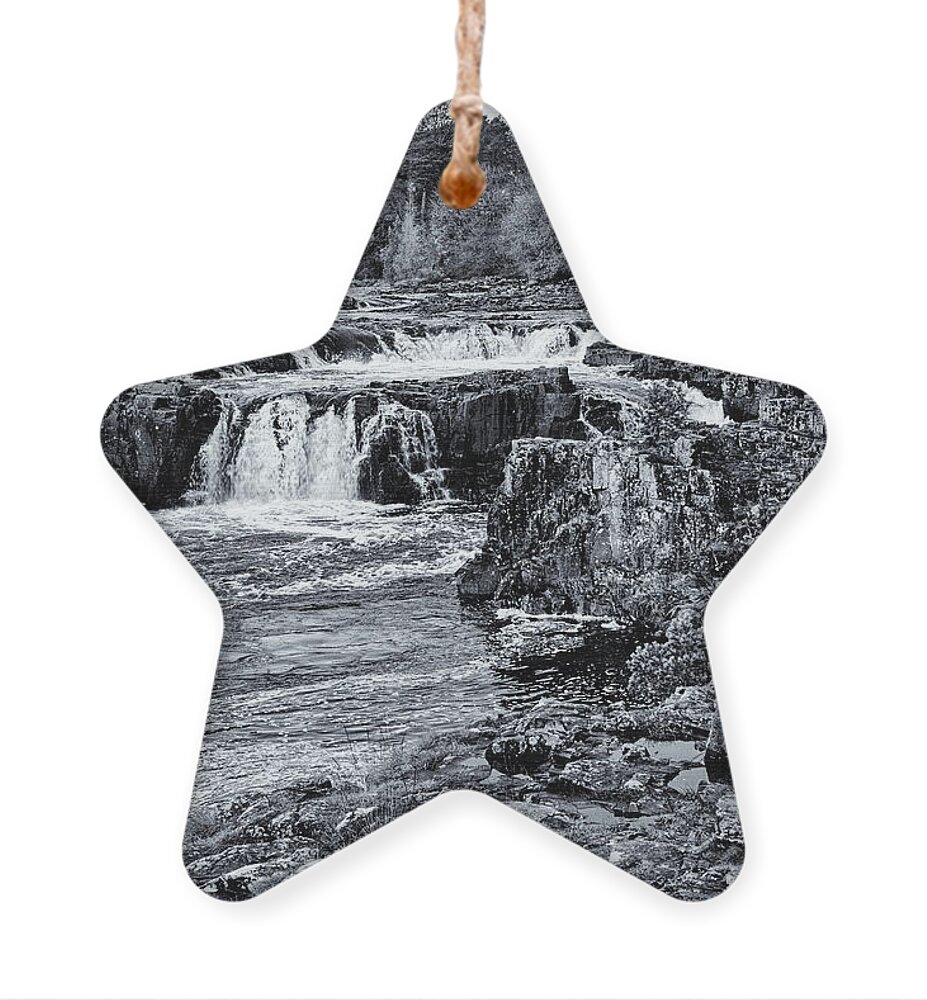 Low Force Ornament featuring the photograph Waterfall Black and White by Jeff Townsend