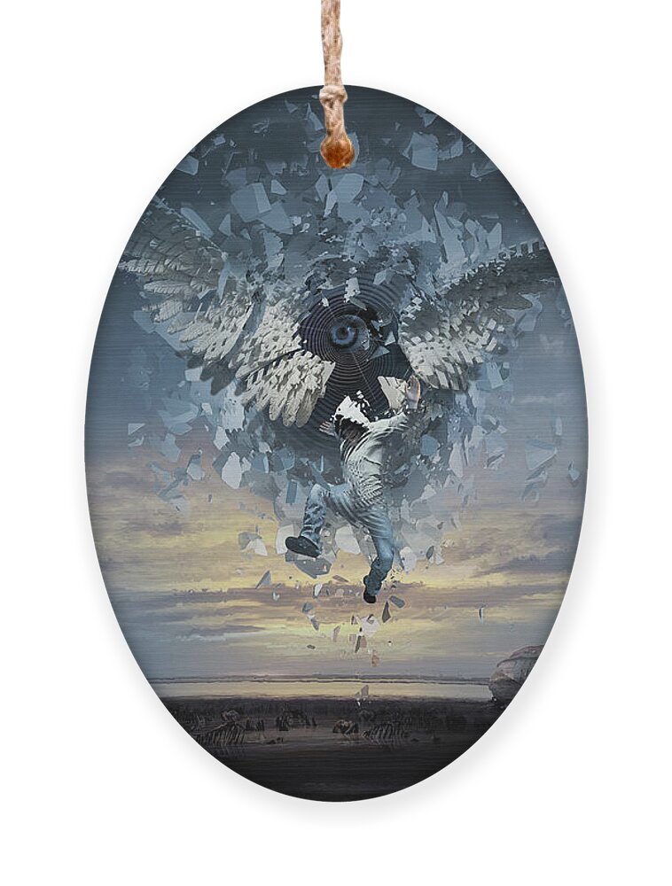 Surreal Ornament featuring the digital art Way Down We Go or Falling Angel by George Grie