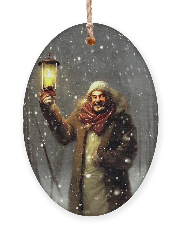 Snowstorm Ornament featuring the digital art Welcoming Fellow in the Snow #1 by Annalisa Rivera-Franz