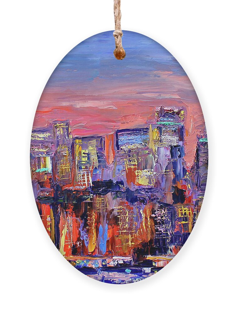 City Skyline Ornament featuring the painting West Side by Teresa Moerer