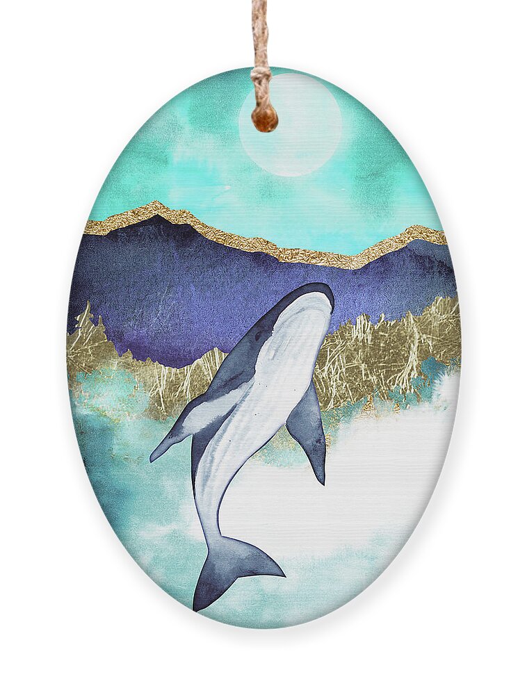 Blue Whale Ornament featuring the painting Whale And Moon by Garden Of Delights