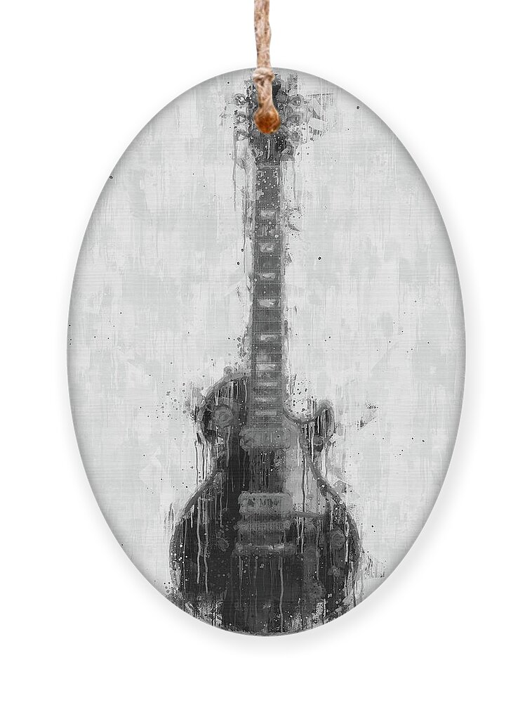 Guitar Ornament featuring the digital art While My Guitar Gently Weeps - Black and White by Nikki Marie Smith