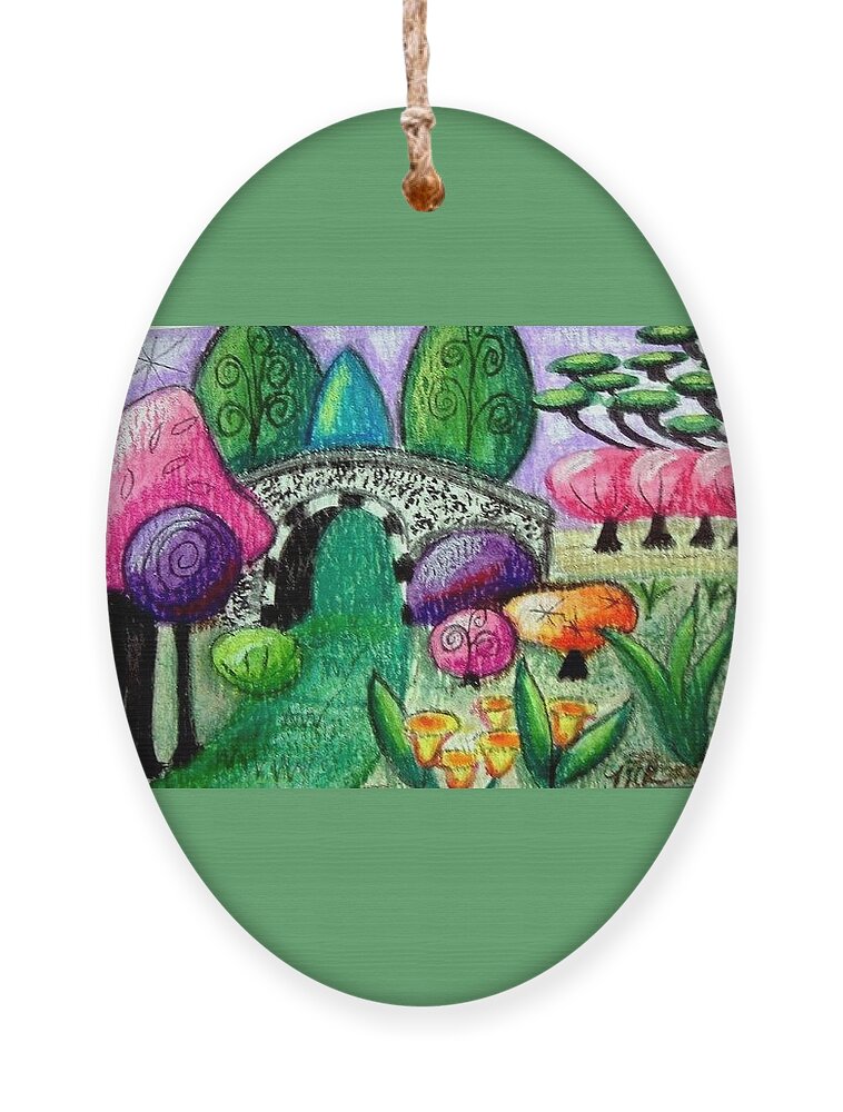 Bridge Ornament featuring the painting Whimsical Bridge Landscape by Monica Resinger