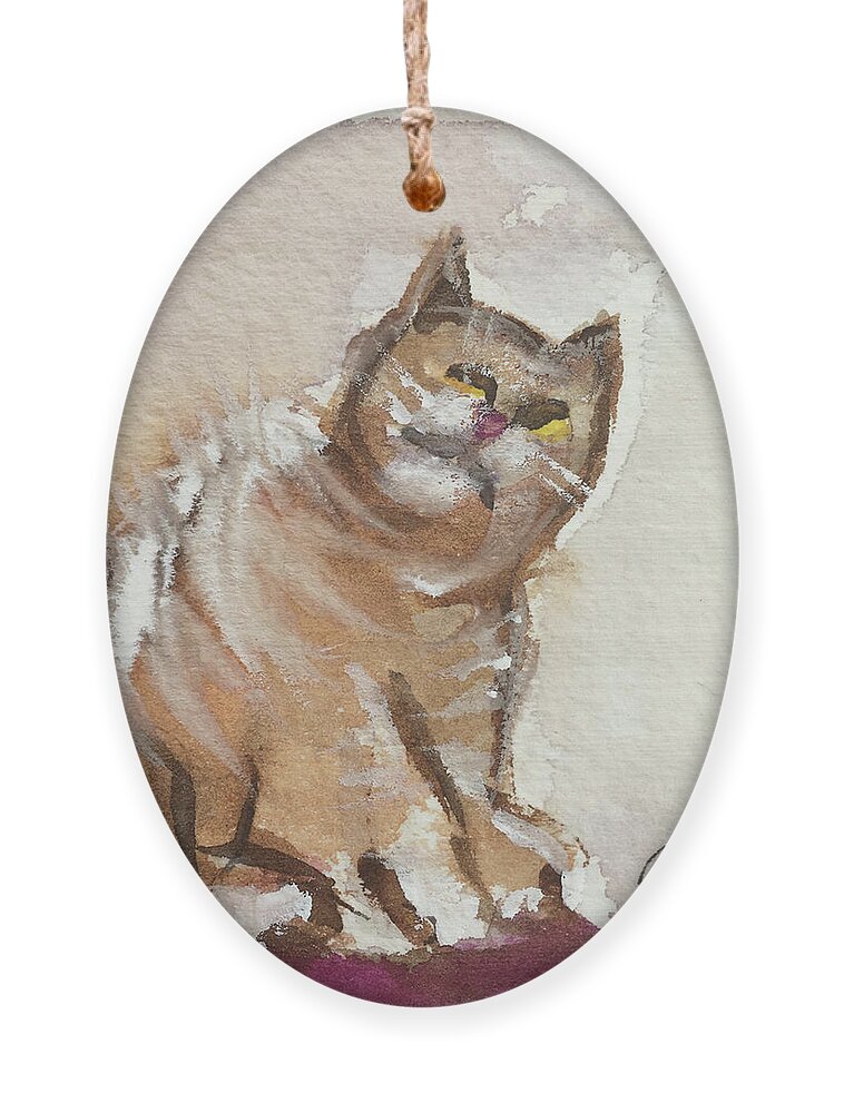 Whimsy Ornament featuring the painting Whimsy Kitty 4 by Roxy Rich