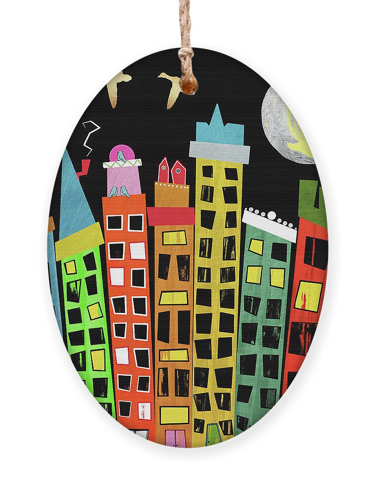Abstract Ornament featuring the painting Whimsy Town Skyline Art by Sannel Larson
