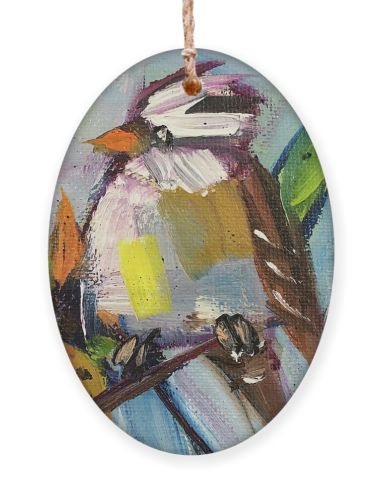 Sparrow Ornament featuring the painting White Crowned Sparrow on a Sunflower by Roxy Rich