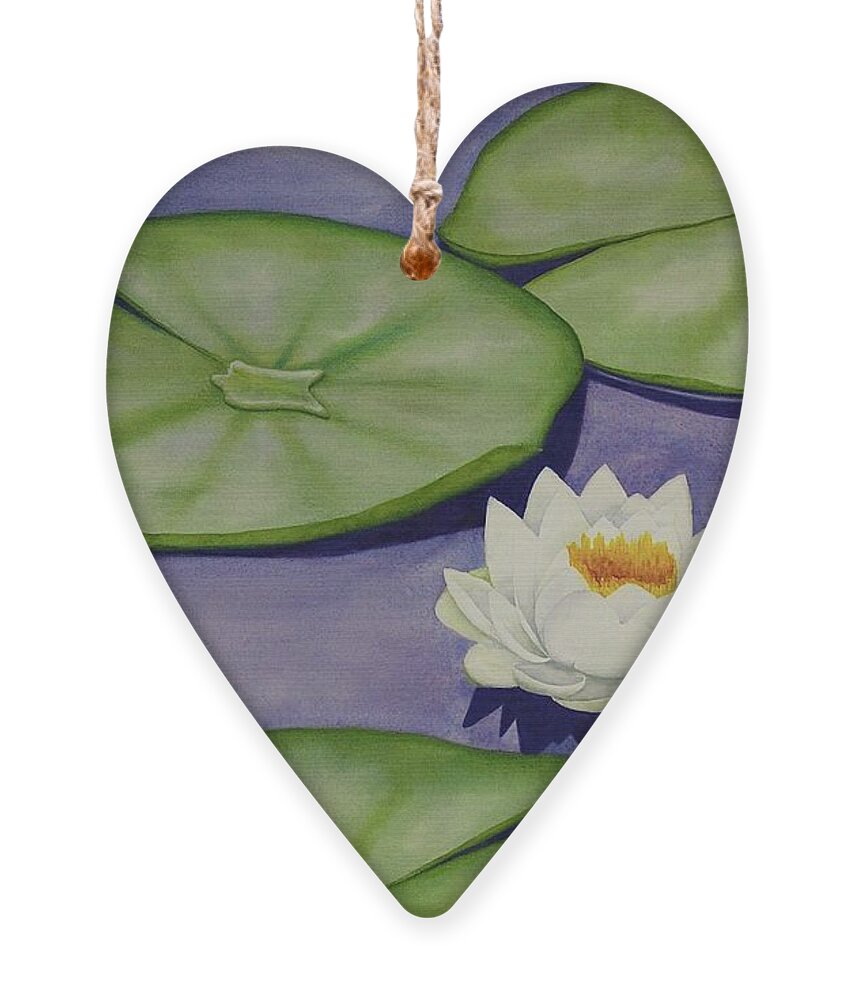 Kim Mcclinton Ornament featuring the painting White Lotus and Lily Pad Pond by Kim McClinton