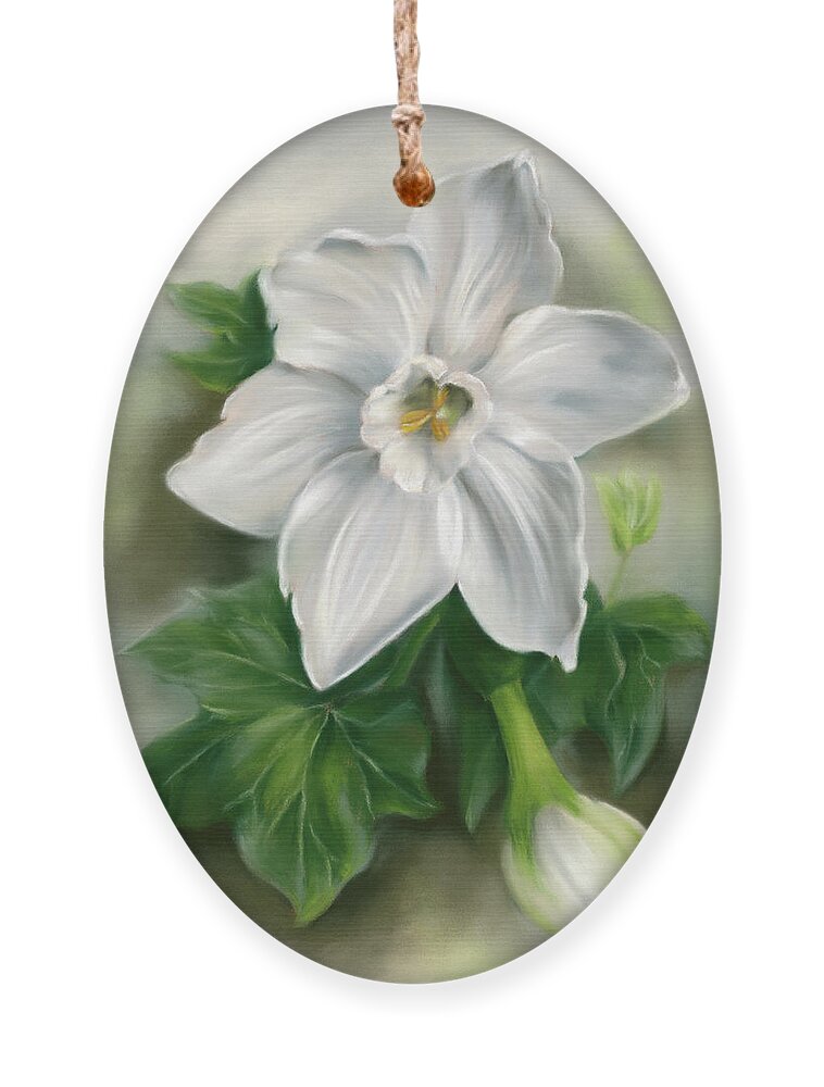 Botanical Ornament featuring the painting White Narcissus with Ivy Leaves by MM Anderson