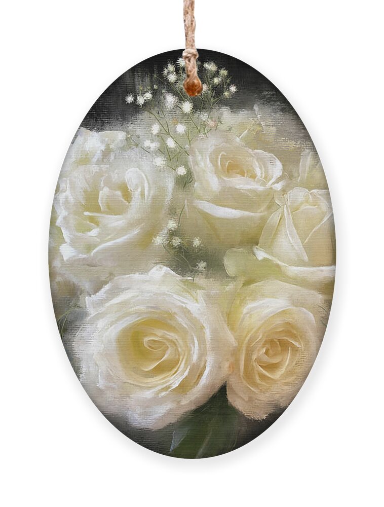 Flowers Ornament featuring the digital art White Roses and Baby's Breath by Lois Bryan