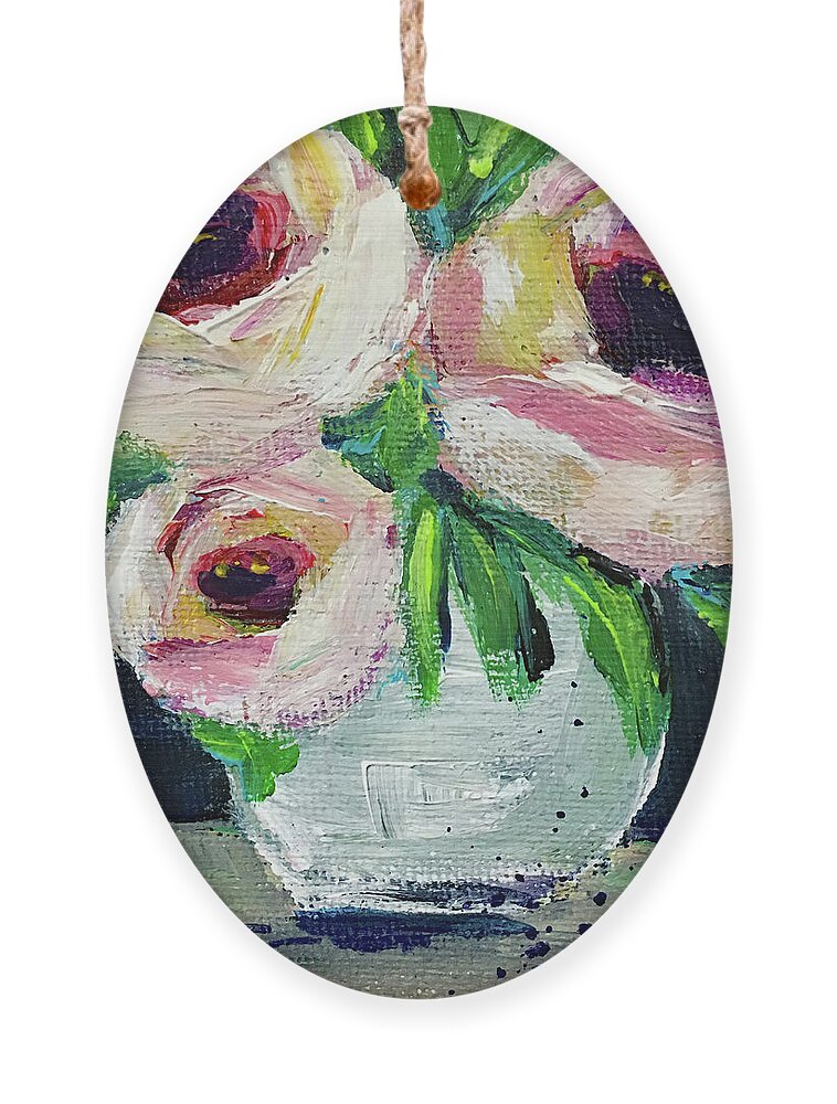 Roses Ornament featuring the painting White Roses in a White Vase by Roxy Rich