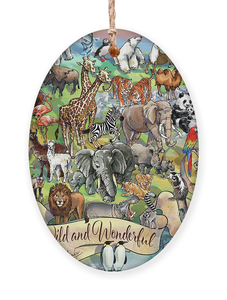 Illustration Ornament featuring the digital art Wild and Wonderful Animals of the World by Maria Rabinky