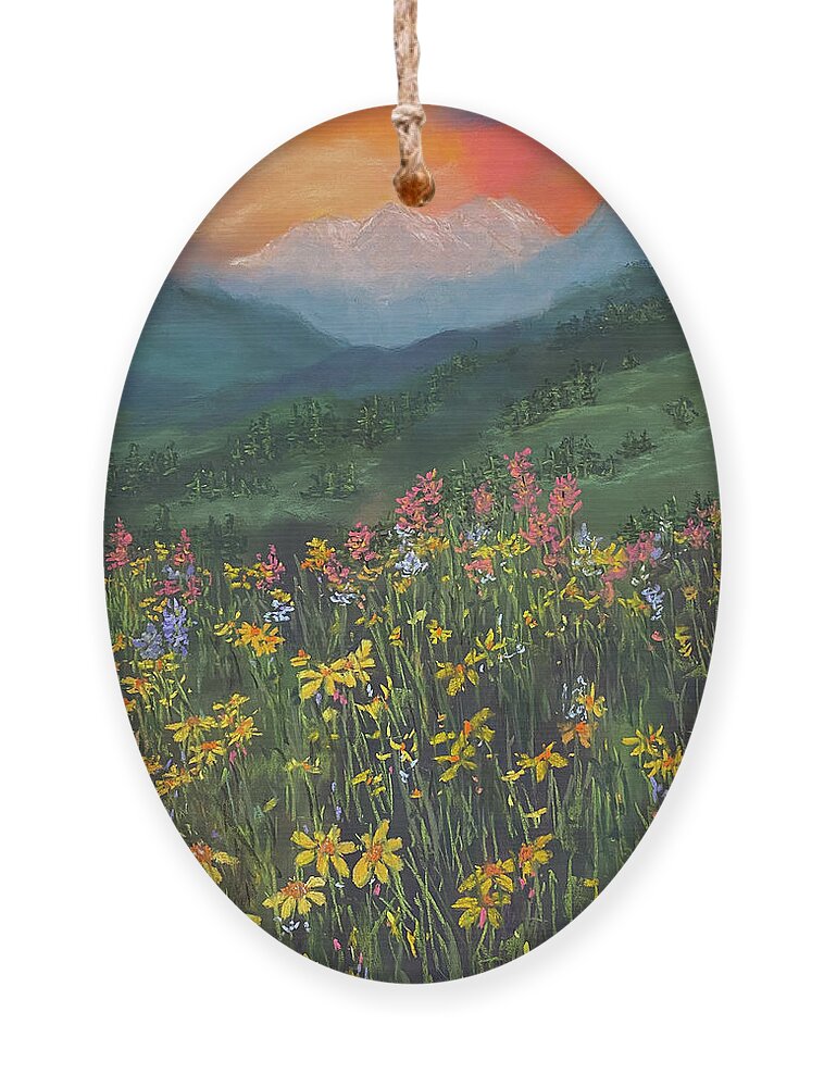 Wild Flower Ornament featuring the painting Wild Flower Meadow at Sunset by Charlene Fuhrman-Schulz