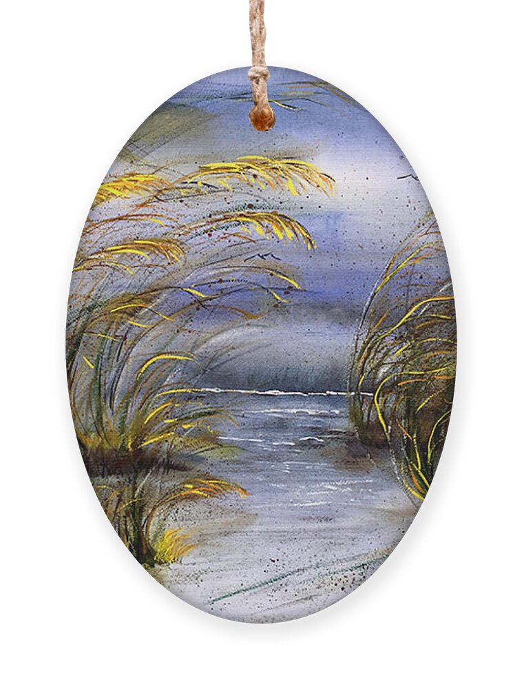 Watercolor Ornament featuring the painting Wild Sea Oats on Outer Banks of North Carolina by Catherine Ludwig Donleycott
