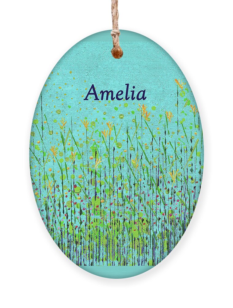 Amelia Ornament featuring the painting Wildflowers with Name Amelia by Corinne Carroll