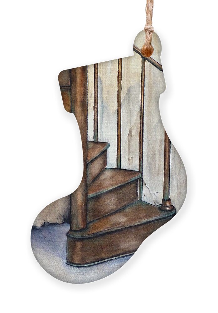 Staircase Ornament featuring the mixed media Winding Copper Staircase by Kelly Mills