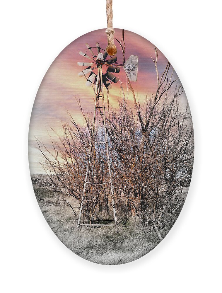Windmill Ornament featuring the digital art Windmill, Still Standing Strong by Fred Loring