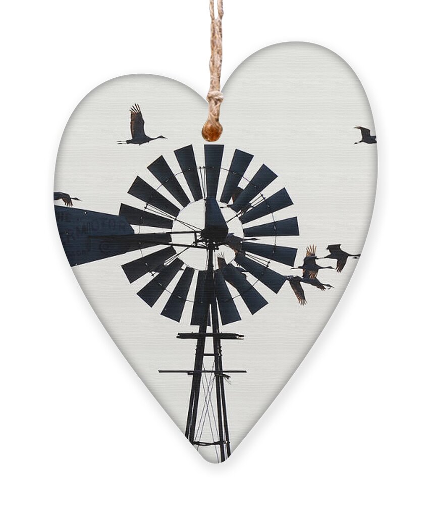 Sandhill Cranes Ornament featuring the photograph Windmills and Sandhill Cranes by Susan Rissi Tregoning