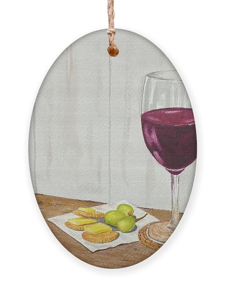 Grapes Ornament featuring the painting Wine and Crackers by Joseph Burger