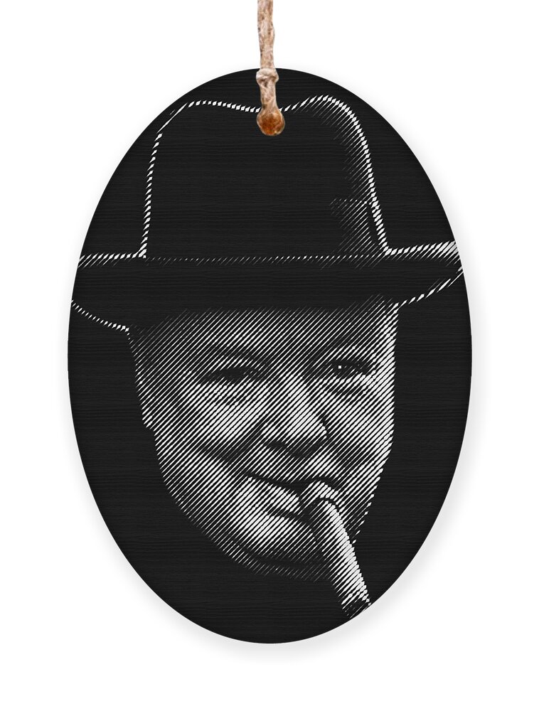 Churchill Ornament featuring the digital art Winston Churchill smoking cigar by Cu Biz